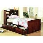 Best Quality Dark cherry finish wood twin bed with storage headboard 