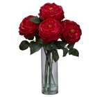   Fancy Rose with Cylinder Vase Silk Flower Arrangement in Red