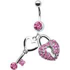 Body Candy Pink Gem Key to Your Heart Belly Ring