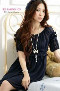 wholesale Korean Style Bubble Sleeves Lacing Decorated Dress Black