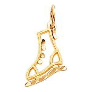  10K Yellow Gold Ice Skate Charm Diamond Cut Jewelry
