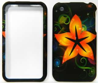 APPLE iPhone 3G 3GS HARD Case Cover ORANGE FLOWER Rubber Feel  