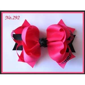 Boutique Double Ring Large Hair Bow   5.5   Hot Pink, Black & Hot 