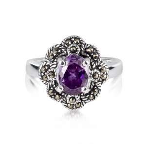  Marcasite and Amethyst CZ Bouquet Ring Jewelry