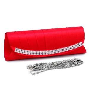  Pleated flap over front clutch with rhinestone trim 