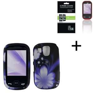 Purple Flower Rubberized Hard Protector Case + Screen Protector for 