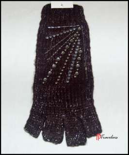   of Me Womens Sequin Studded Black Knit Texting Gloves NWT $28  