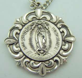   925 Mens Our Lady Of Guadalupe Medal Necklace Pendant 1 1/4  