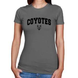 South Dakota Coyotes Ladies Charcoal Logo Arch T shirt  