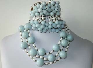 VTG PLASTIC BEADS NECKLACE SUITE~LOADS of DANGLING BEADS~BIG CLAMPER 