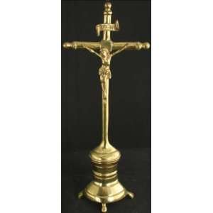  Vintage French Brass Standing Crucifix Cross Jesus 