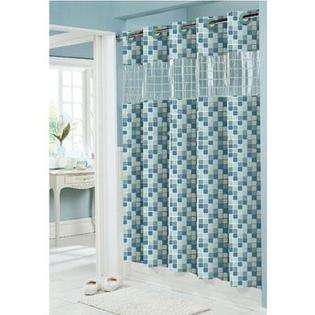 Focus Electrics New Hookless Mosaic Shower Curtain w/Window Excellent 