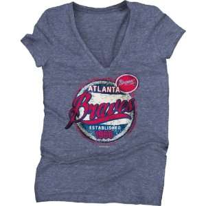 Atlanta Braves Navy Womens Deep V Neck Tri Blend T Shirt  