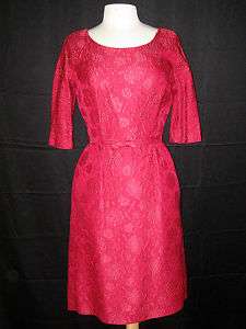 1960s Magenta Pink Damask Cocktail Dress sz 10  
