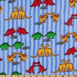  45 Wide Comfy Flannel Stone Age Dinosaurs Blue Fabric By 