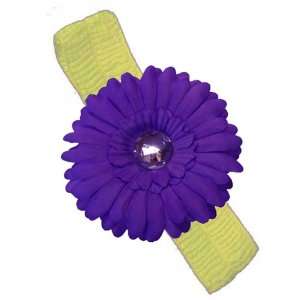   Yellow Stretchy Baby Headband with Purple Daisy Flower