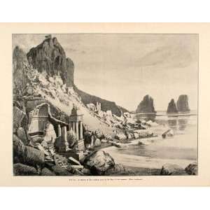  1900 Print Coast Shore Cliff Ancient Ruins Roman Shore 