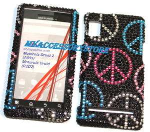 Motorola A955 Droid 2 II Peace Rhinestones Crystal Jewel Bling Phone 