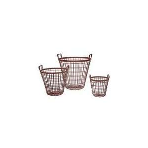  Red Round Iron Baskets Set/3