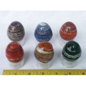  6 Colored Glass Eggs with Stands, 3.13.6 