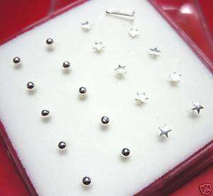 LOT20 20g Ball Stars Nose Rings Stud Silver Screw Studs  