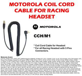 MOTOROLA 2 PIN COIL CORD FOR RACING RADIOS HEADSET  