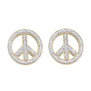  Yellow Gold 0.15 ct. Diamond Peace Sign Earrings Katarina Jewelry