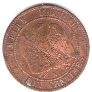 FRANCE COIN 10 CENTIMES 1854 K VF  