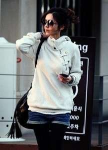 New Korea Women Plain Hoodie Outerwear Sweatshirt Grey  