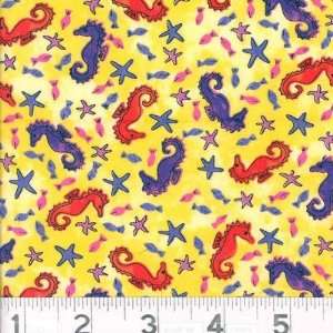  45 Wide Funky Seahorses Yellow Fabric By The Yard Arts 