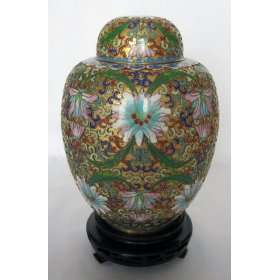  7 1/2 Beijing Cloisonne Cremation Urn China Gold with 