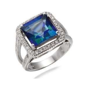 10MM Princess Cut Natural Mystic Topaz Ring In Sterling Silver 3 CT In 
