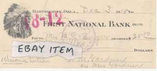 1918 HARTSHORNE OKLAHOMA BANK CHECK RM GARDNER MC SAGER  
