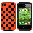 Orange Black Checker Hybrid Case Cover MIRROR LCD Protector iPhone 4 