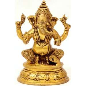  Four Armed Seated Ganesha   Brass Sculpture
