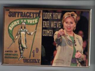 HILLARY Clinton 2008 pin SUFFRAGE Feminism Pankhurst  