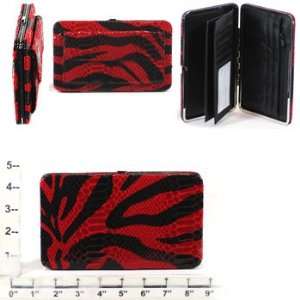  Wallet ~ Hinged Flat ~ Snakeskin Look ~ Blk/Red Zebra 