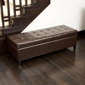   Bonded Leather Tufted Storage Ottoman Bench in Brown