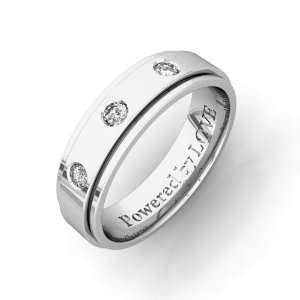 Engraved Mens 3 Stone Diamond Wedding Band Comfort Fit in Platinum (G 