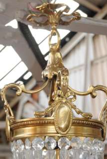 French Art Nouveau Chandelier Light Brass Glass  