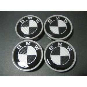  4 X BMW Black CARBON FIBER Wheel Center Caps, Badge 