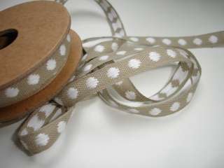 Natural Linen Sewing Tape / Ribbon   Embroidery White Dots 1 Yard 