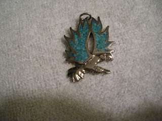 Turquoise and Silver Colored Hawk Necklace Pendant  