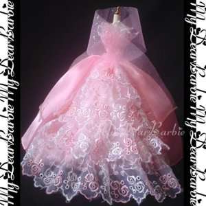 Princess/Wedding Dress Gown for Barbie Dolls, Pink #G10 