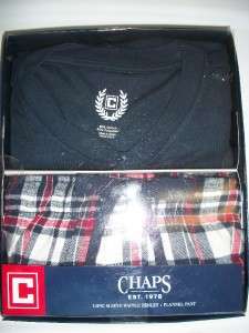 NWT Chaps Red White Blue Plaid Sleepwear Pajama PJ Set Henley Neck 