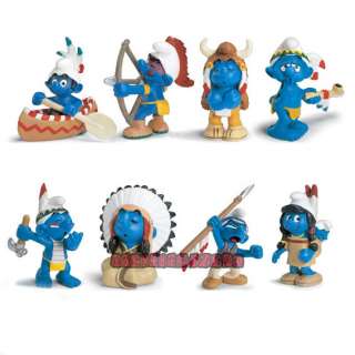 8X Pcs Smurfs Indiana Style Set Lots Cute Toy Figure  