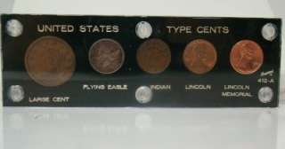 US TYPE CENTS SET~ 1854 LARGE CENT 1858 FLYING EAGLE 1902 INDIAN HEAD 