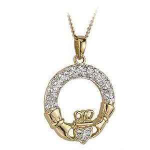    Gold Plated Crystal Claddagh Pendant   Made in Ireland Jewelry
