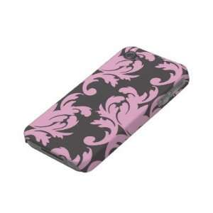  pink and deep gray large damask Iphone 4 Case mate Case 