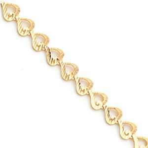  14k Yellow Gold Diamond Cut Heart Bracelet Jewelry